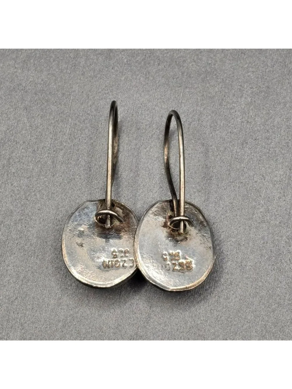 Vintage Sezgin Sterling Silver Blue Cats Eye Drop Earrings Modernist Dangle - Picture 4 of 12